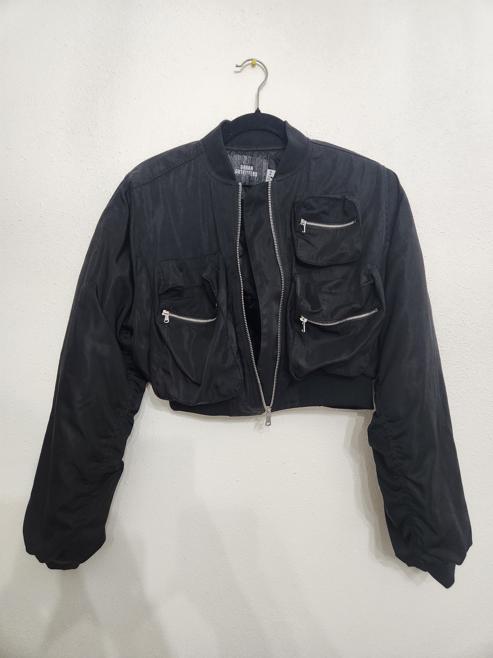 Urban Outfitters Black Cropped Utility Bomber Jacket